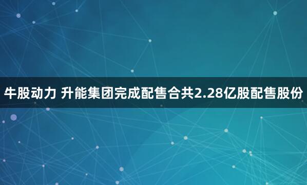 牛股动力 升能集团完成配售合共2.28亿股配售股份